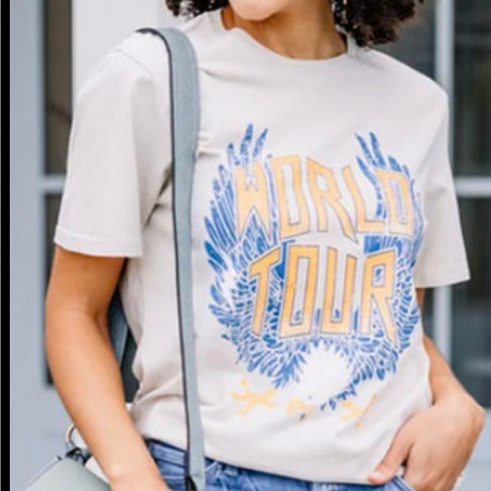 Zutter Graphic Tee Women Large Cream Y2k World Tour Eagle Short Sleeve Crop